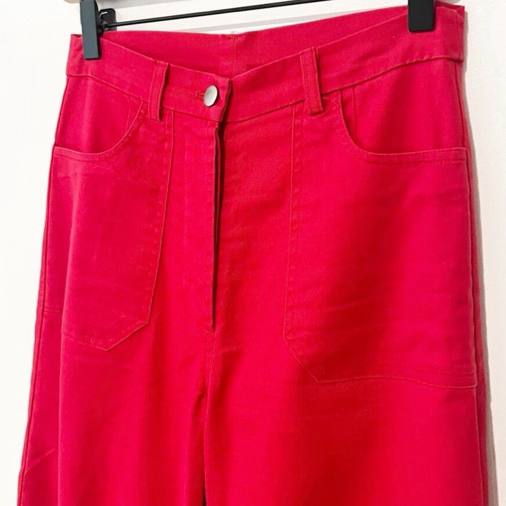 Loup Simone Wide Leg Cropped Red Cotton Blend Button Fly Jean Pants size XS - Picture 8 of 10